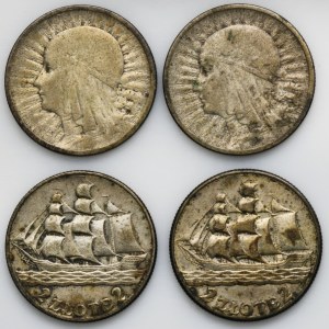 Set, Frauenkopf und Segelschiff, 2 Gold (4 Stück).