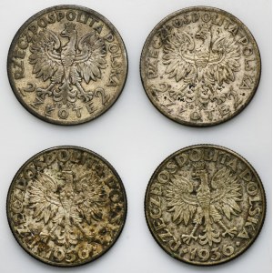 Set, Frauenkopf und Segelschiff, 2 Gold (4 Stück).