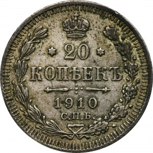 Rosja, Mikołaj II, 20 Kopiejek Petersburg 1910 СПБ ЭБ