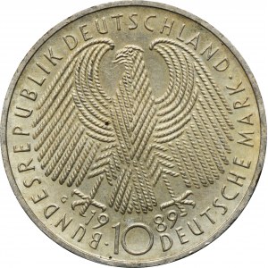 Deutschland, Deutschland, 10 Mark Karlsruhe 1989 G - 40 Jahre Bundesrepublik Deutschland