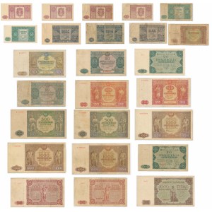 Satz, PRL-Banknoten 1-1.000 Zloty 1946-47 (25 Stück)