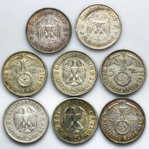 Set, Germany, Third Reich, 5 Mark 1935-1939 (8 pcs.)