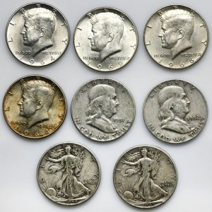 Zestaw, USA, 1/2 Dolara 1943-1969 (8 szt.)
