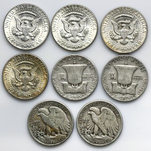 Satz, USA, 1/2 Dollar 1943-1969 (8 Stück).