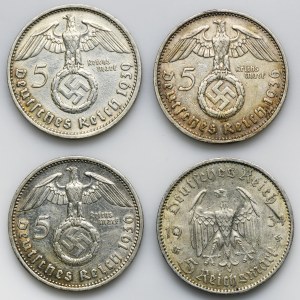 Set, Germany, Third Reich, 5 Marks (4 pcs.)