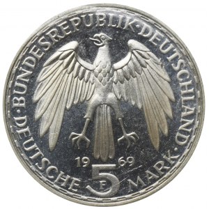 Germany, FRG, 5 Mark Stuttgart 1969 F