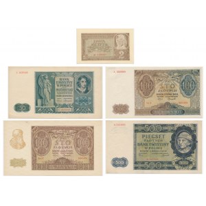 Set, 2-500 gold 1940-41 (5 pieces).