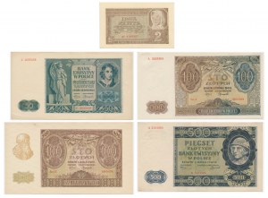 Zestaw, 2-500 złotych 1940-41 (5 szt.)