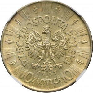 Piłsudski, 10 złotych 1937 - NGC MS61