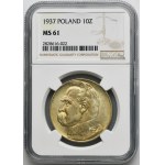 Piłsudski, 10 złotych 1937 - NGC MS61