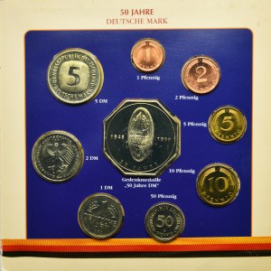 Set, Germany, Vintage Set 50 Years of the German Mark (8 pcs.) and a commemorative medal