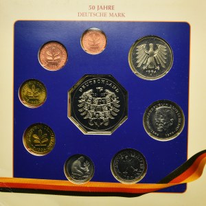 Set, Germany, Vintage Set 50 Years of the German Mark (8 pcs.) and a commemorative medal