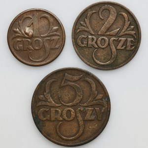 Set, 1, 2 and 5 pennies (3 pieces).