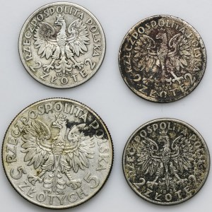 Zestaw, Głowa kobiety, 2 i 5 złotych Warszawa 1933-1934 (4 szt.)