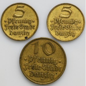 Satz, Freie Stadt Danzig, 5 und 10 Fenig 1932 (3 Stück).