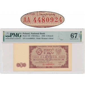 5 złotych 1948 - AA - PMG 67