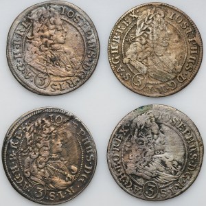 Satz, Schlesien, Habsburger Herrschaft, Joseph I., 3 Krajcary Brzeg und Opole (4 Stück).