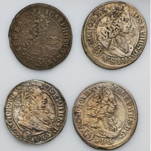 Set, Silesia, Habsburg rule, Joseph I, 3 Krajcary Oppeln (4 pcs.)