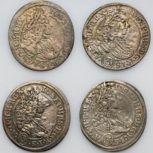 Set, Silesia, Habsburg rule, Joseph I, 3 Krajcary Oppeln (4 pcs.)