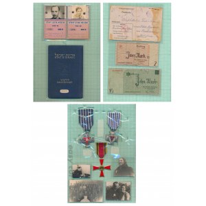 Ghetto Litzmannstadt, set of souvenirs - banknotes, documents, decorations and postcard to Palestine