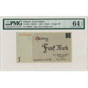 5 marek 1940 - numerator pomarańczowy - PMG 64 EPQ - papier kartonowy