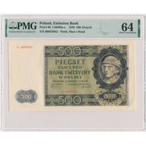 500 złotych 1940 - B - PMG 64