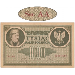 1,000 marks 1919 - Ser. AA - 7 figures -.