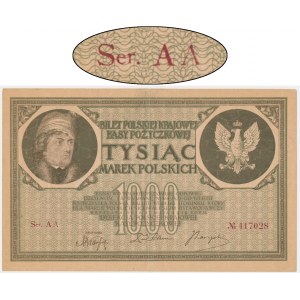 1,000 marks 1919 - Ser. AA - 6 figures -.