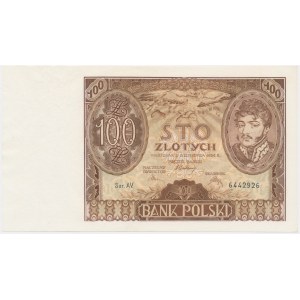 100 złotych 1934 - Ser. AV. - znw. dwie kreski na dolnym marginesie -