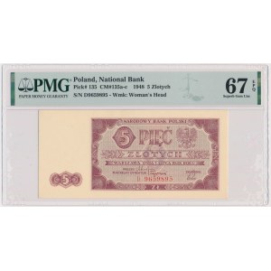 5 złotych 1948 - D - PMG 67 EPQ - zawyżona ocena