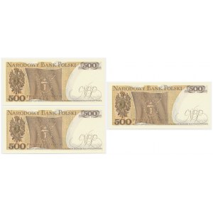 Satz, PRL 500 Zloty Banknoten 1974 - AD - fortlaufende Nummern (3 Stk.)