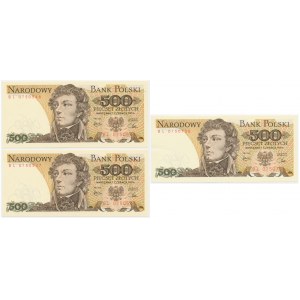 Zestaw, banknoty PRL 500 złotych 1979 - BL (3 szt.)
