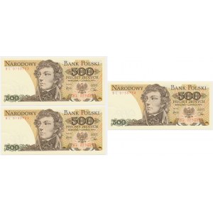 Satz, PRL 500 Zloty Banknoten 1979 - BL - fortlaufende Nummern (3 St.)