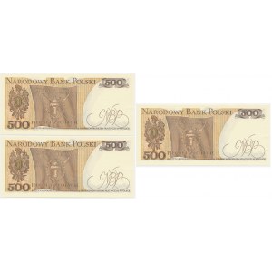 Satz, PRL 500 Zloty Banknoten 1979 - BL - fortlaufende Nummern (3 St.)