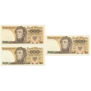 Set, PRL 500 zloty banknotes 1974-1979 (3 pieces).