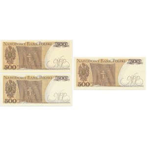 Set, PRL 500 zloty banknotes 1974-1979 (3 pieces).