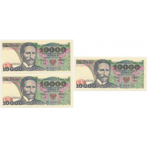 Zestaw, banknoty PRL 10.000 złotych 1988 - W - pierwsza seria rocznika - (3 szt.)