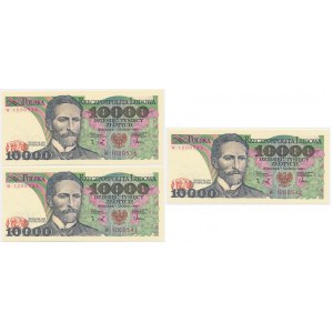 Satz, PRL 10.000 Zloty-Banknoten 1988 - W - erste Jahrgangsserie - (3 Stück).