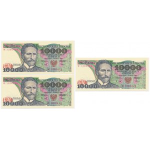 Zestaw, banknoty PRL 10.000 złotych 1988 - W - pierwsza seria rocznika - (3 szt.)