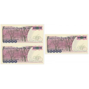 Set, PRL 10,000 zloty banknotes 1988 - W - first vintage series - (3 pieces).