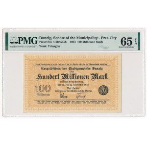 Danzig, 100 Millionen Mark 1923 - znw. Quadrate - PMG 65 EPQ - SCHÖN