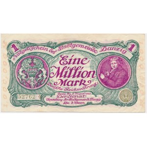 Danzig, 1 million Mark 08 August 1923 - no. 5 digit series with ❊ rotated - PMG 63