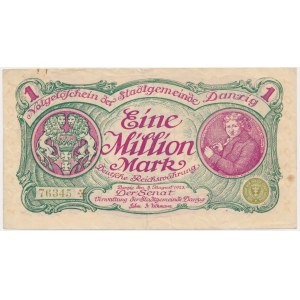 Danzig, 1 million Mark 08 August 1923 - no. 5 digit series with ❊ rotated -