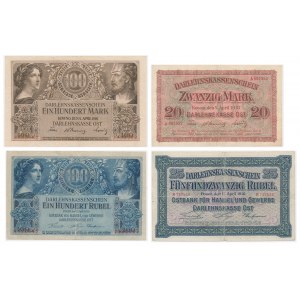 Ober Ost, Kowno i Poznań, zestaw 20-100 marek, 25-100 rubli 1916-18 (4 szt.)