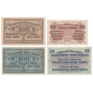 Ober Ost, Kaunas und Poznań, Satz von 20-100 Mark, 25-100 Rubel 1916-18 (4 Stück).