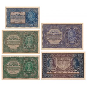 Set, Viennese marks 100 - 5,000 marks 1919 (5 pieces).