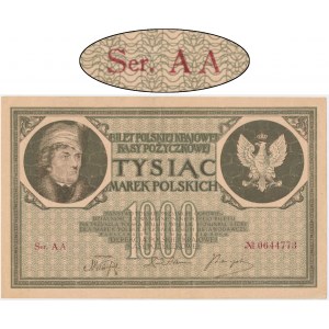 1.000 Mark 1919 - Ser. AA - 7-stellig - NICE