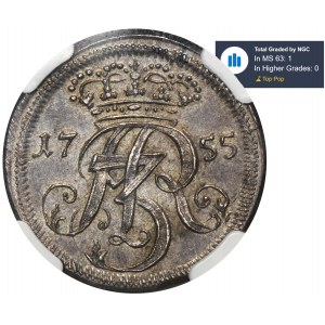 Augustus III of Poland, 3 Groschen Danzig 1755 - NGC MS63 - SILVER PIEFORT