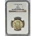 Head of a Woman, 5 gold Warsaw 1934 - NGC MS64 - EXCLUSIVE