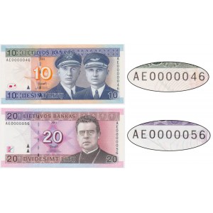 Lithuania, lot 10-20 Litu 2001 - AA - low serial numbers - (2 pcs.)